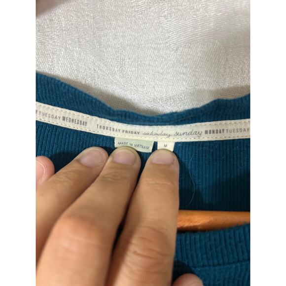 Saturday Sunday Anthropologie Top Medium Teal Ribbed Long Sleeve Layering Tee - Picture 3 of 6